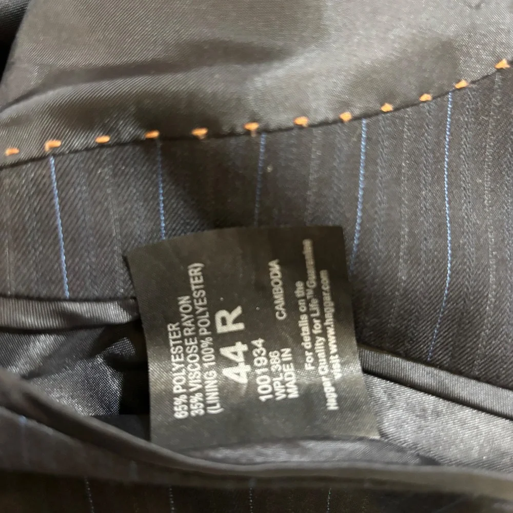 Haggar Mens 44R Pinstripe Suit Jacket Blazer Two Button Charcoal Navy 1001934‎
